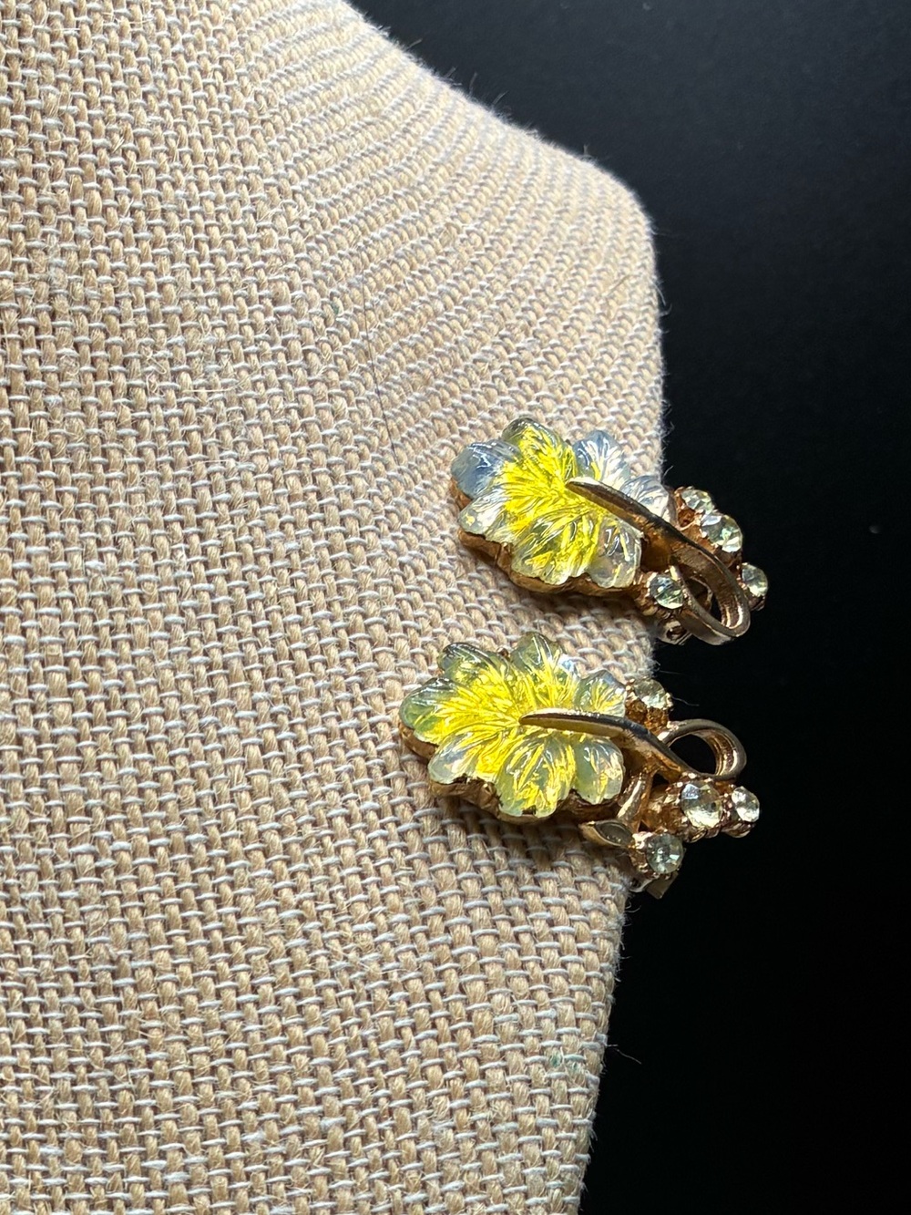 Gold-Tone Florenza Yellow Floral Crystal Clip-On Earrings
